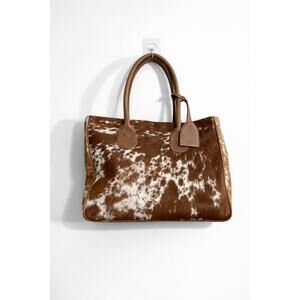 Handmade Cowhide Leather Purse Brown White Zip Top Lined Western Bag